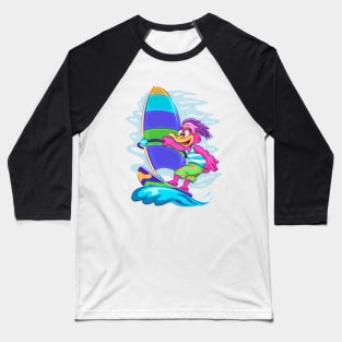 Cartoon Duck Windsurfer Baseball T-Shirt